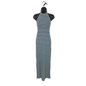 Halter Striped Maxi Crochet Open Back Dress Y2K Resort Vacation Festival Size S